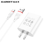 GADGET MAX GC02 TYPE-C 2.4A SINGLE USB PORT SPEEDY CHARGER SET FOR TYPE-C (1USB)(2.4A)(1M), Type-C Charger Set