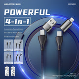 WK (WDC-112) ALL IN ONE 3A MAX 4 IN 1 FAST CHARGING DATA CABLE FOR IPH,TYPE-C (1M)(TYPE-C *2/IPH/USB), Fast Chargign Cable for Android and iPhone, All in One Cable