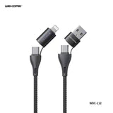 WK (WDC-112) ALL IN ONE 3A MAX 4 IN 1 FAST CHARGING DATA CABLE FOR IPH,TYPE-C (1M)(TYPE-C *2/IPH/USB), Fast Chargign Cable for Android and iPhone, All in One Cable