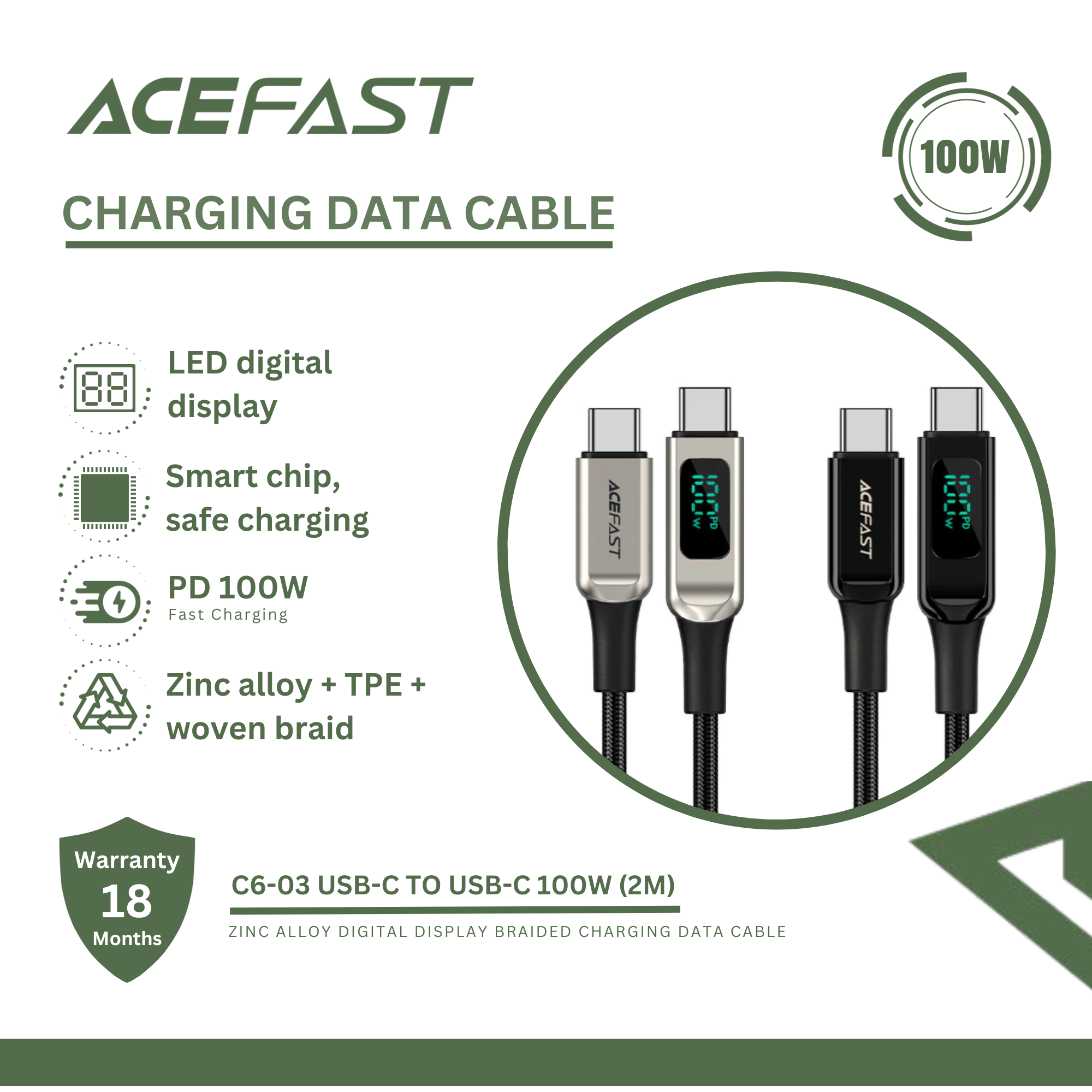 Charging Data Cable C6-03 USB-C to USB-C 100W I ACEFAST - High End  Accessories