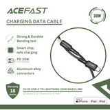 ACEFAST C1-01 USB-C TO LIGHTNING ALUMINUM ALLOY CHARGING DATA CABLE (30W MAX)(1.2M), PD Cable, 30W Cable, Charging Cable, Data Cable