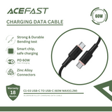 ACEFAST C2-03 USB-C TO USB-C ZINC ALLOY SILICONE CHARGING DATA CABLE (60W MAX)(1.2M), PD Cable, 60W Cable, Charging Cable, C to C Cable
