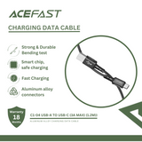 ACEFAST C1-04 USB-A TO USB-C ALUMINUM ALLOY CHARGING DATA CABLE (3A MAX) (1.2M), Type-C Cable, Android Cable, Charging Cable, 3A Cable, Data Cable