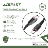 ACEFAST C2-01 USB-C TO LIGHTNING ZINC ALLOY SILICONE CHARGING DATA CABLE (30W MAX)(1.2M), PD Cable, iPhone Cable, Charging Cable, Data Cable