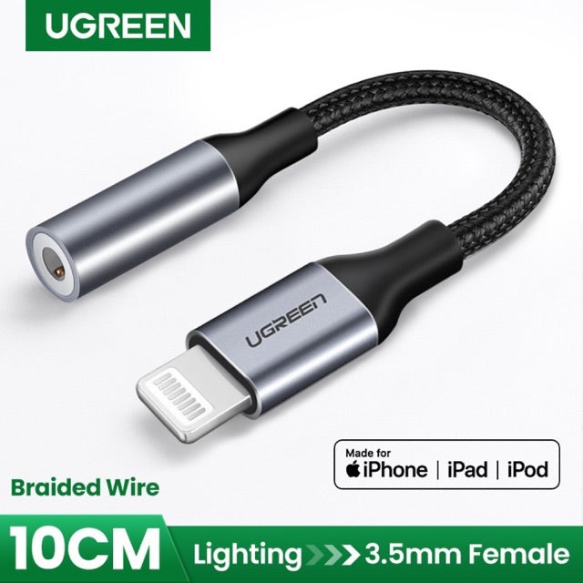 UGREEN LIGHTING TO 3.5MM FEMALE AAPTOR ROUND CABLE ALUMINUM,IPhone