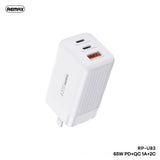 REMAX RP-U83 JAKER II SERIES 65W PD+QC GAN FOLDABLE CHARGER CN ( 1USB / 2TYPE-C ), 65W GAN Charger, PD+QC Charger