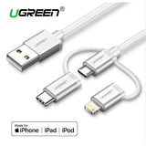 UGREEN USB 2.0A TO MICRO +LIGHTING+USB-C 3IN1 CABLE 1M,,Cable , 3 in 1 cable , 3 in 1 USB Cable , 3 in 1 charging cable , Phone Charging Cable ,3 in 1 cable for mobile phone  , 3 in 1 ( type c / micro / lightning ) USB Charging Cable